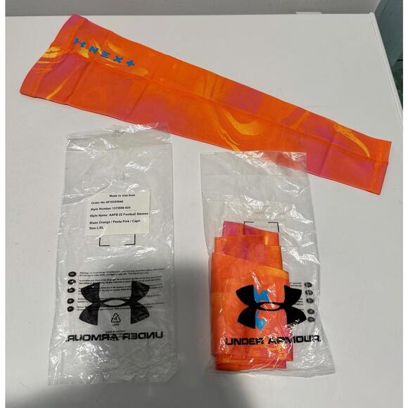 2 Under Armor Orange Arm Sleeves, Size L/XL All Sports Keep Muscles Warm Style - Picture 4 of 5